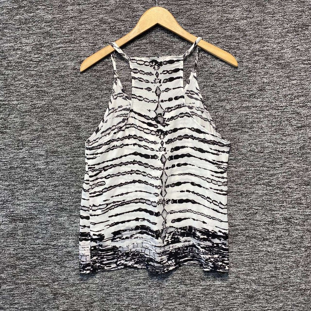 Soiree Tank Top Womens Medium Black White Tie Dye Stripe Racerback Cami Strap‎